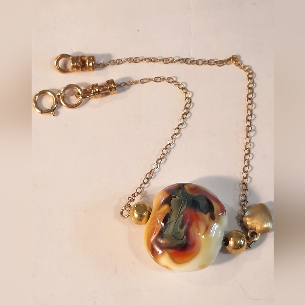 Gold Filled 14k Chain Bracelet with Multicolor Bead